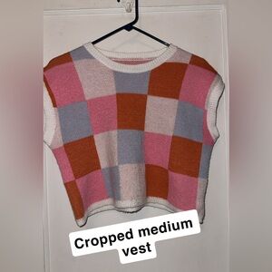 Colorful Checkered Knit Sweater Vest
